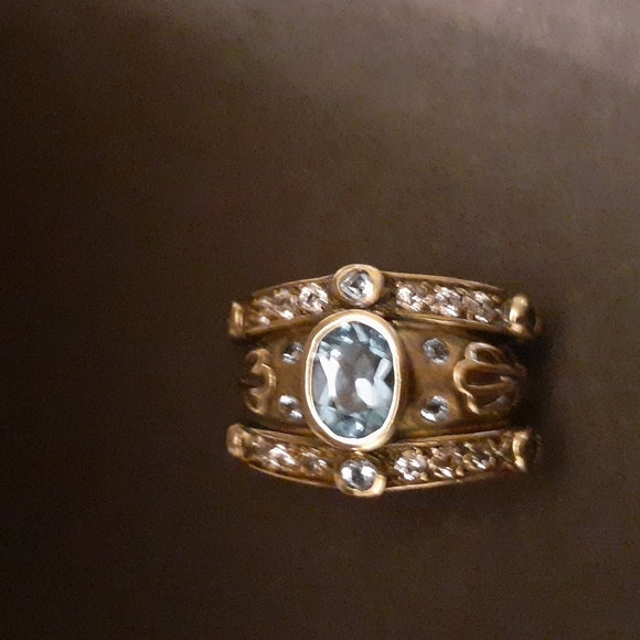 VINTAGE BLUE/ WHITE TOPAZ SLIDE 14K/ STERLING NWOT - Picture 3 of 6